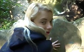 Blonde teen gets fucked and sucks cock with a forest (Riley Star)