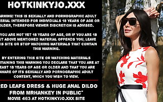 Hotkinkyjo red leafs dress & huge anal dildo involving be the source