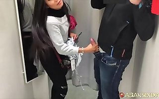 Take charge horny Asian star Susi sucking off white tourist in changing room and hotel